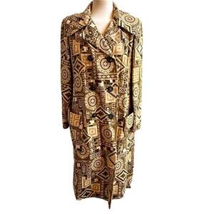 VTG 50s Tapestry Coat Womens sz M Brown Yellow Flah Co Zelinka Matlick Boho